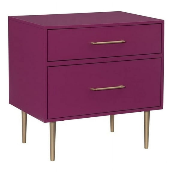 Linon Dylan Two Drawer Wood Nightstand in Raspberry Purple
