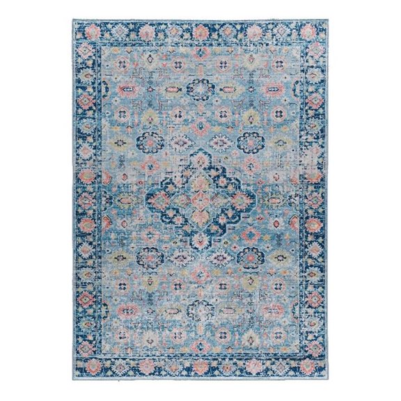 Linon Eclipse Agile Woven Polyester 6'7"x 9'7" Rug in Blue
