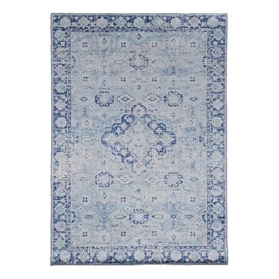 Linon Eclipse Clamber Woven Polyester 6'7"x 9'7" Rug in Blue