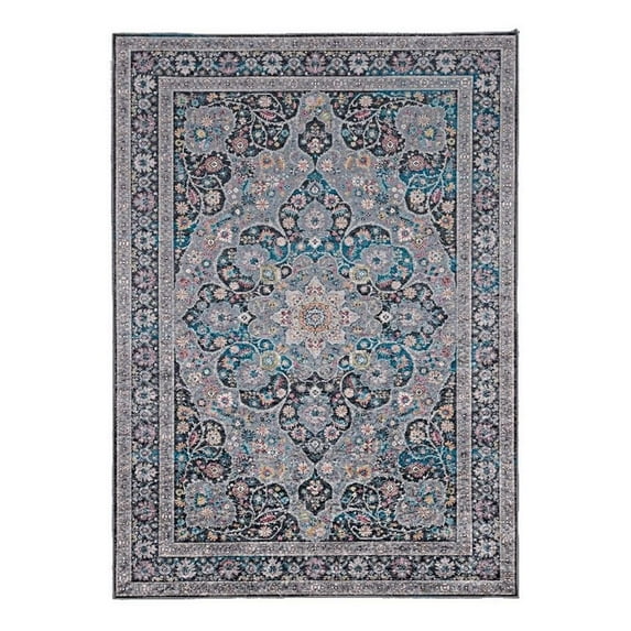 Linon Eclipse Rania Woven Polyester 6'7"x 9'7" Rug in Gray
