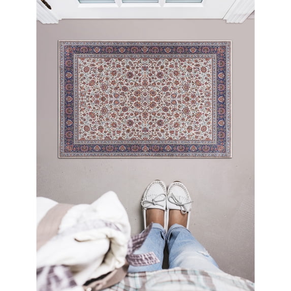 Contemporary Home Living 2.25' x 3.25' Floral Rectangular Area Throw Rug - Cream and Blue