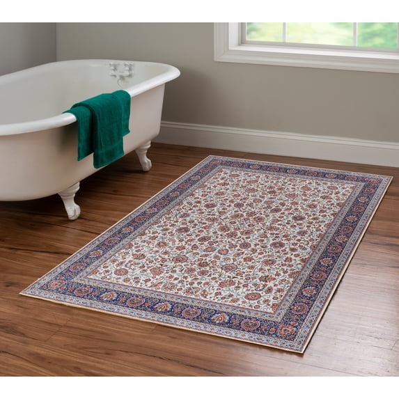 Contemporary Home Living 3.25' x 5' Floral Allover Area Throw Rug - Cream and Blue