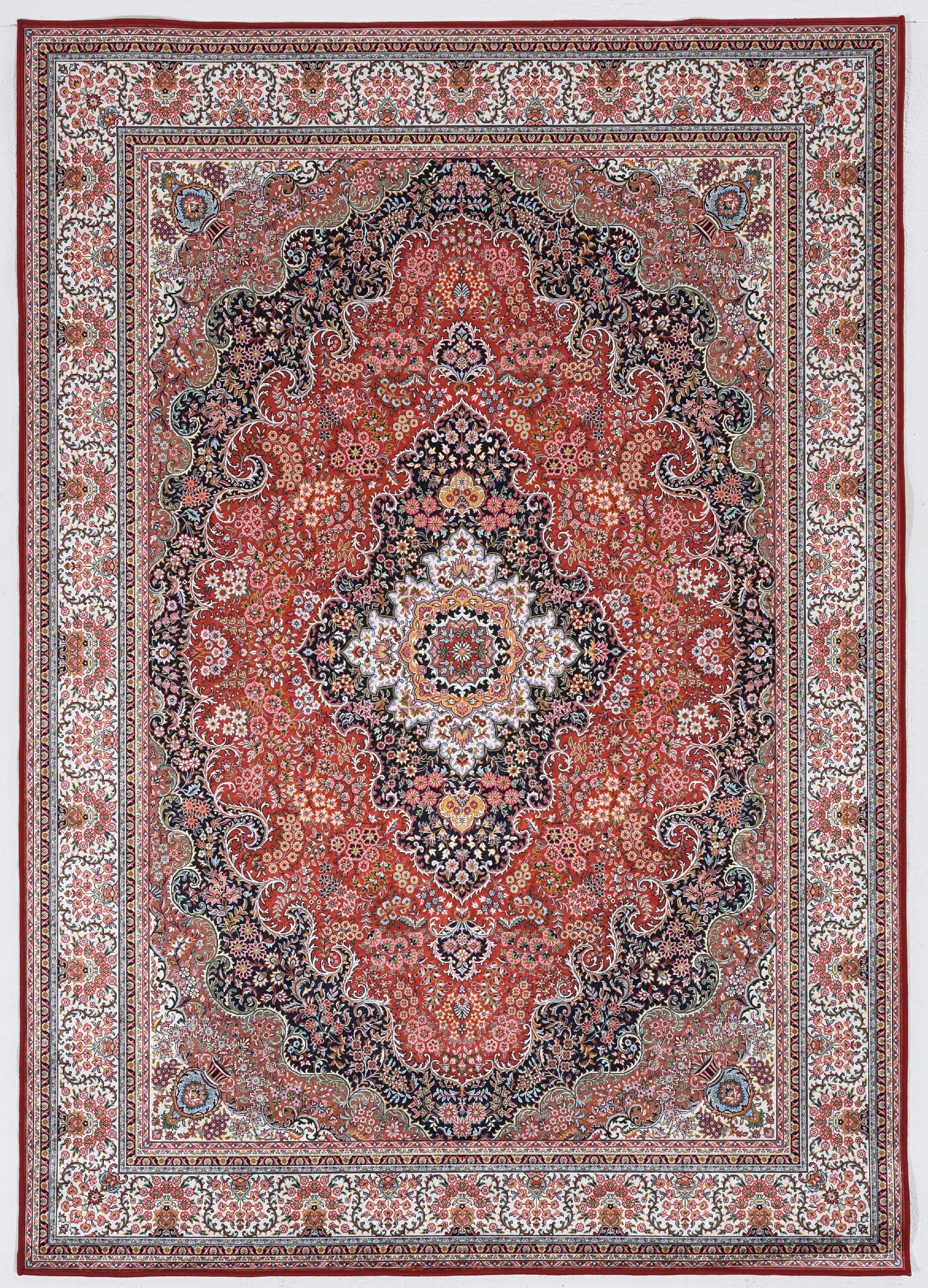 Red and Ivory Rectangular Silk-Feel 5' x 7' Rug