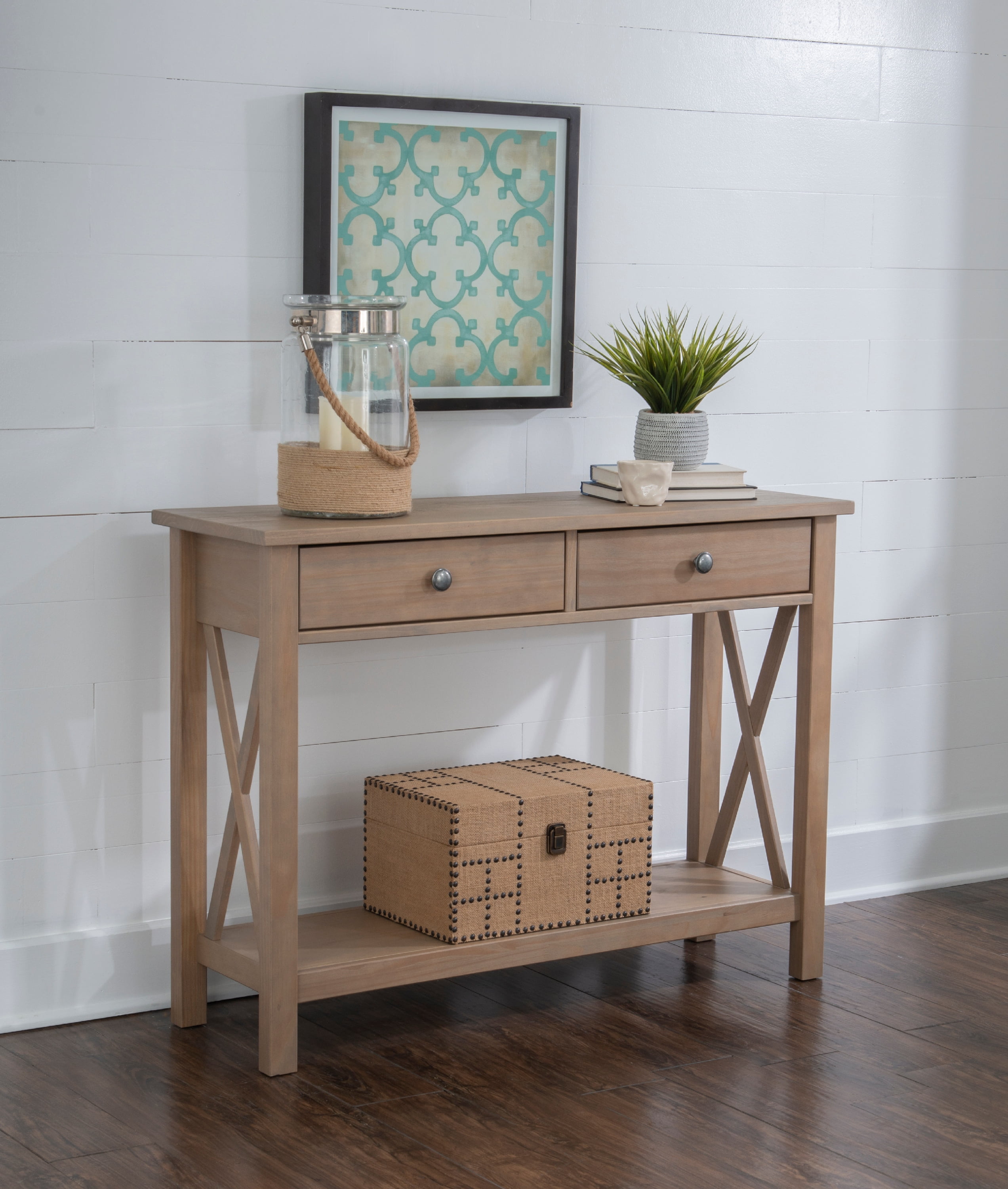 Driftwood console table with drawers deals
