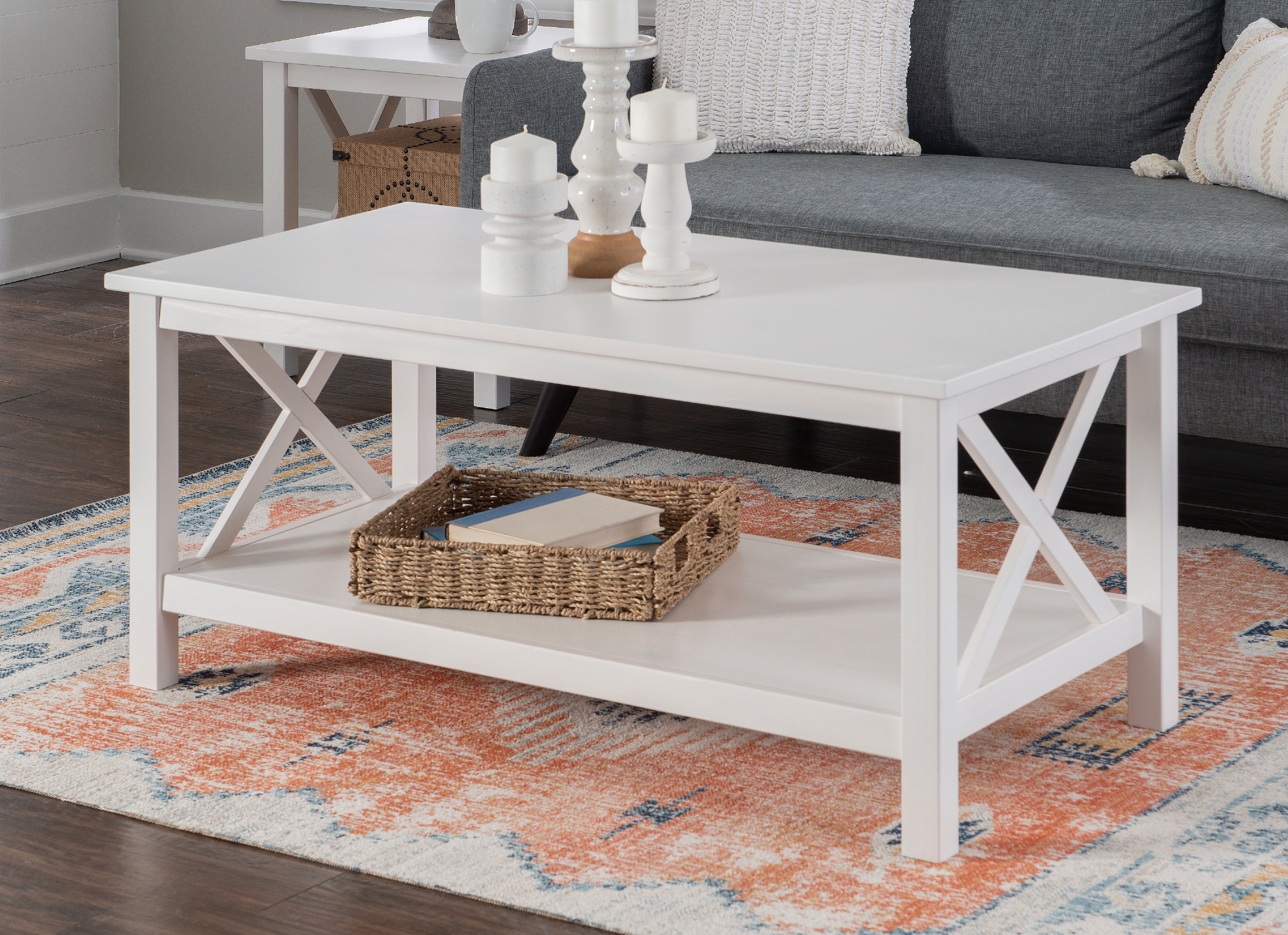 Linon Edmiston Coffee Table with Shelf, Antique White