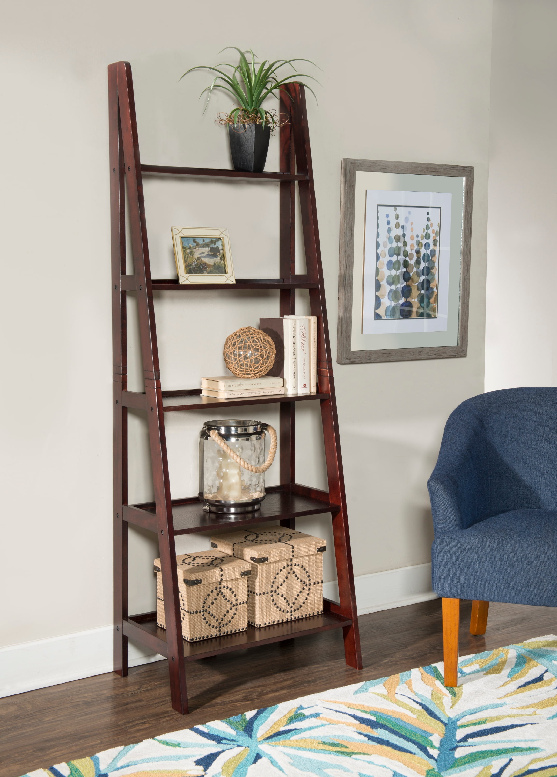 Linon Edson 5 Shelf Ladder Bookcase 72 Height Espresso Finish