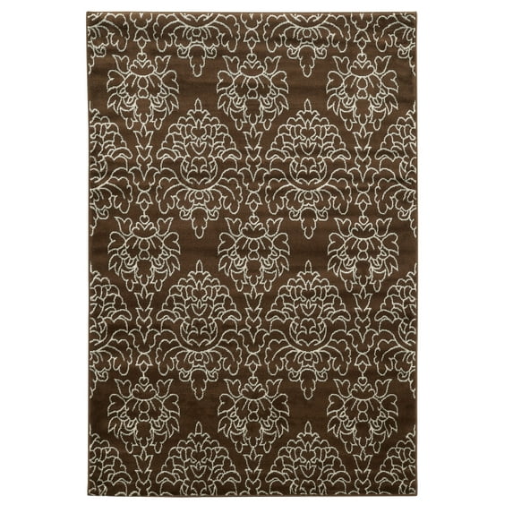 Linon Elegance Damask Brown Rug, Size 2' X 3'