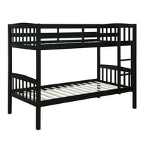 Linon Elinda Wood Twin over Twin Bunk Bed with Built-In Ladder, Black