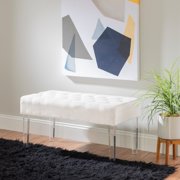 Linon Elsie Button Tufted Bench, Clear Acrylic Legs with Platinum Fabric