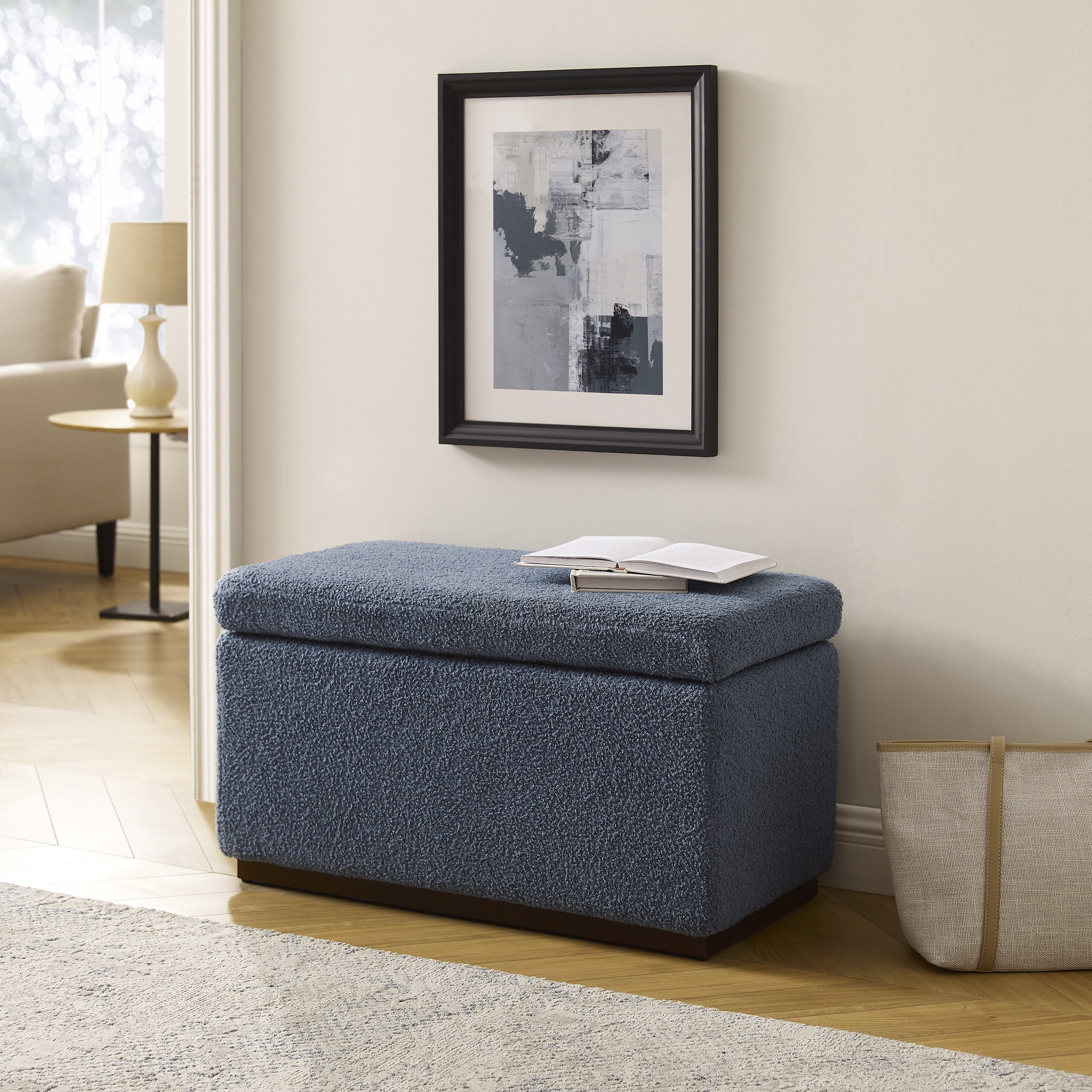 Linon Elta Rectangle Storage Ottoman Dark Gray Faux Leather
