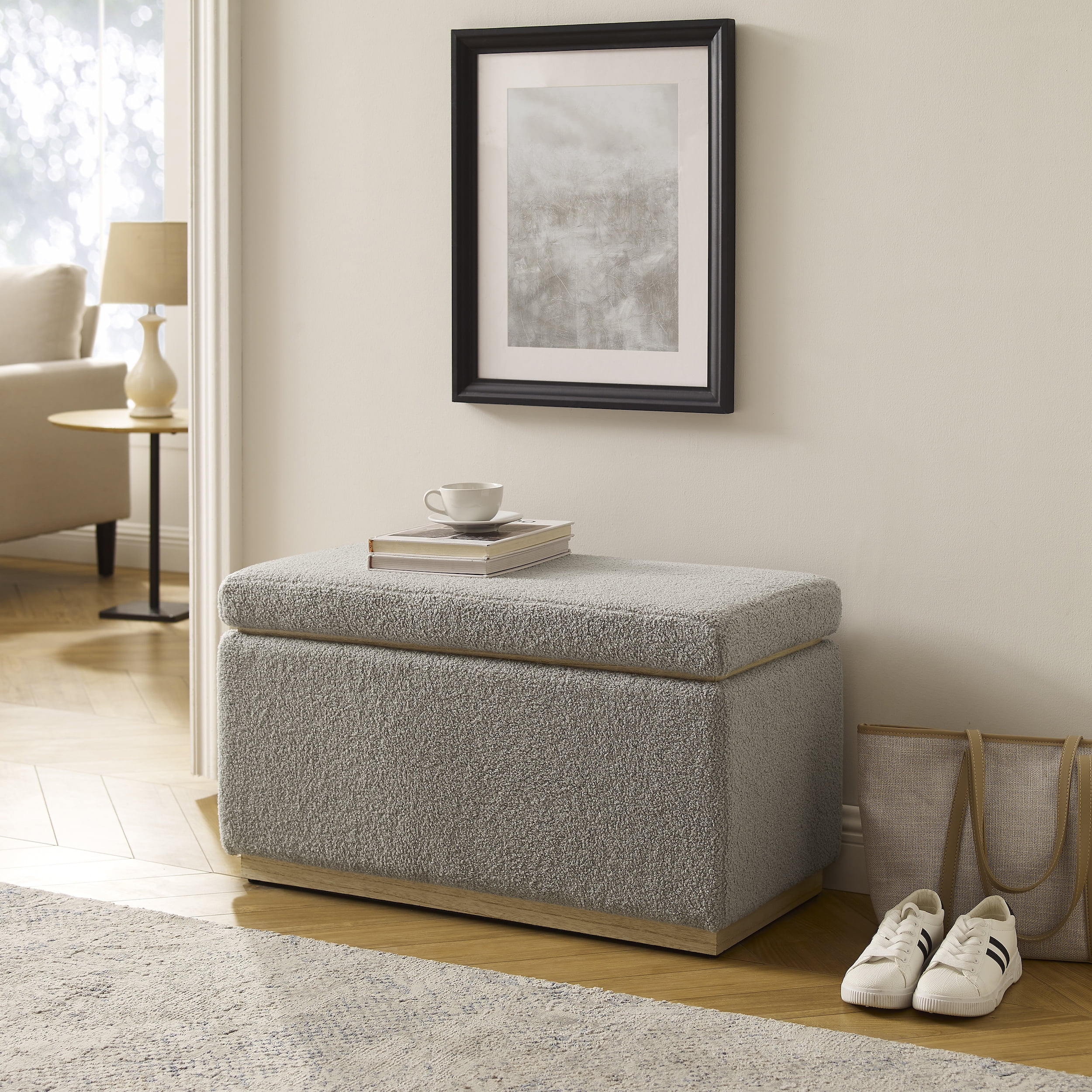 Linon Elta Rectangle Storage Ottoman Light Gray