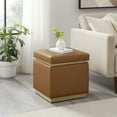 thumbnail image 1 of Linon Elta Square Storage Ottoman, Caramel Faux Leather, 1 of 11