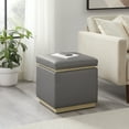 thumbnail image 1 of Linon Elta Square Storage Ottoman, Gray Faux Leather, 1 of 10