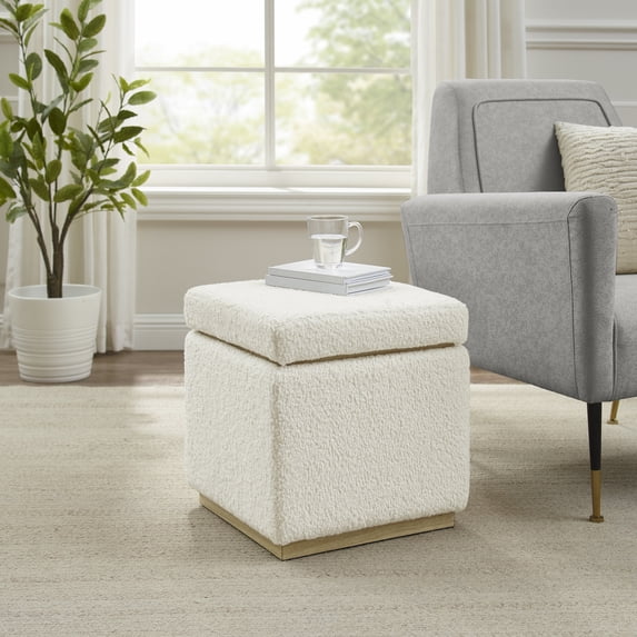 Linon Elta Square Storage Ottoman, Natural Sherpa