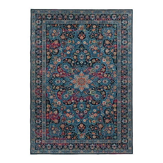 Linon Emerald Grenier Woven Microfiber Polyester 6'7"x9'7" Rug in Navy