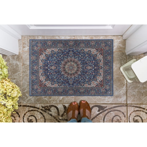 Contemporary Home Living 2.25' x 3.25' Floral Medallion Rectangular Area Throw Rug - Blue and Cream