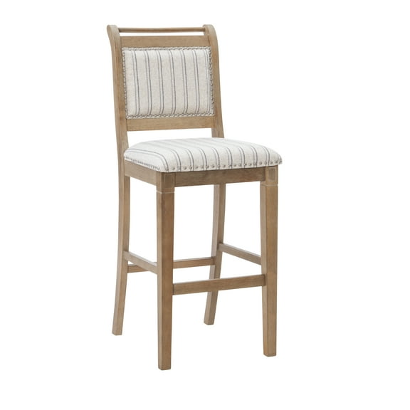 Linon Emmy 30" Mid Back Indoor Wood Bar Stool, Graywash/Natural Stripe