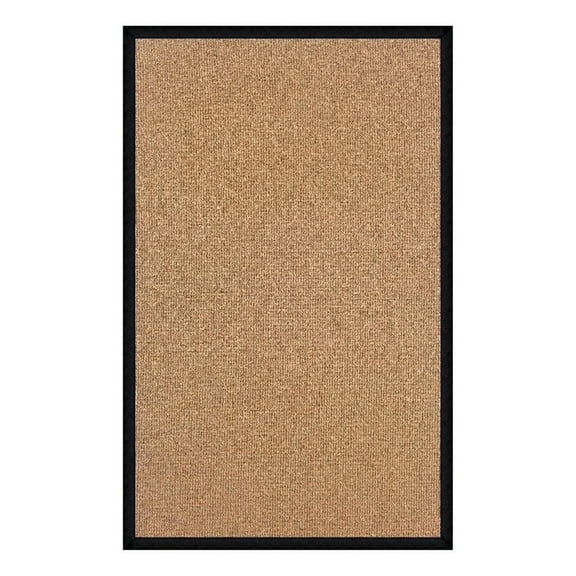 Linon Empire Machine Tufted Wool 1'10"x2'10" Rug in Cork Brown and Black Leather