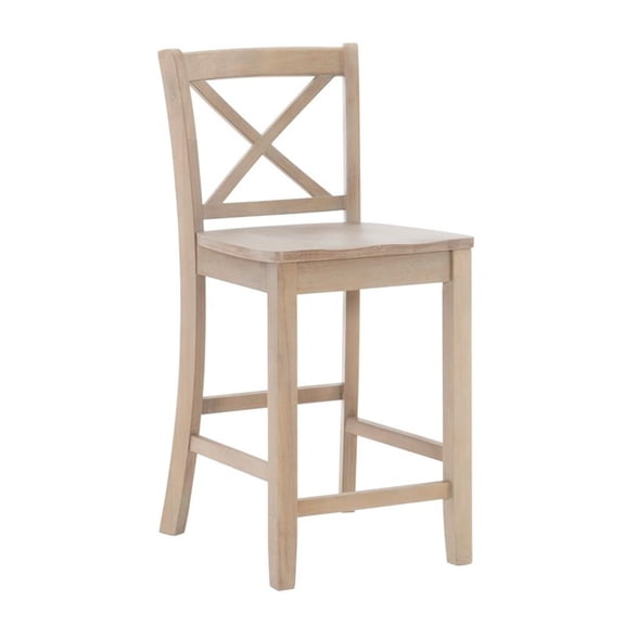 Linon Ervin Rubberwood X Back Counter Stool 24" Seat Height in Rustic Greywash