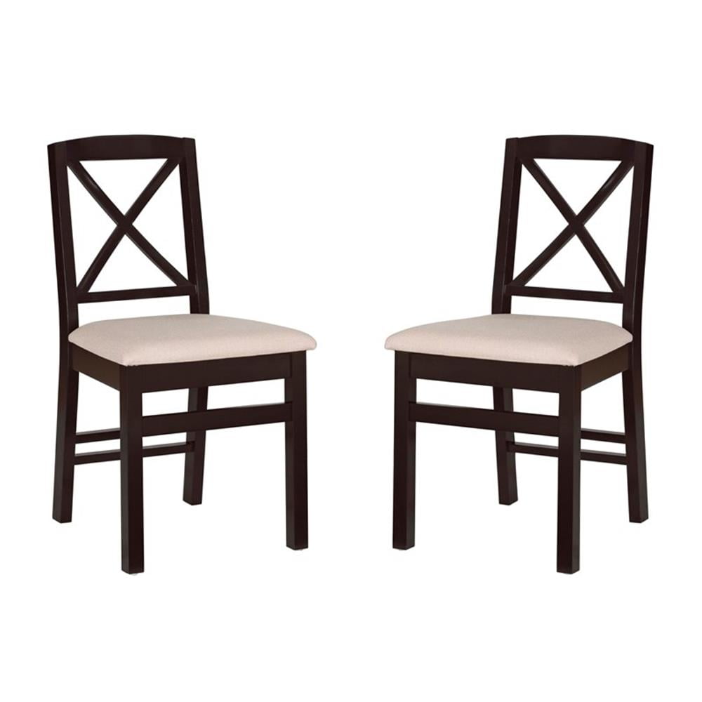 Linon Ervin Wood XBack Set of 2 Dining Chairs Beige Padded Seats in