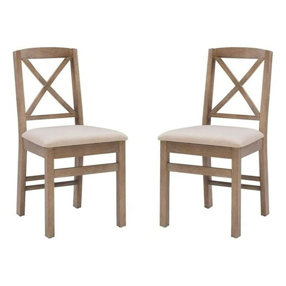 Linon Ervin Wood X-Back Set of Two Dining Chairs in Washed Gray