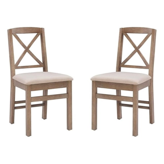 Linon Ervin Wood X-Back Set of Two Dining Chairs in Washed Gray