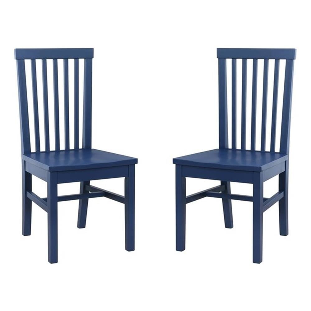 Linon Erwin Set of Two High Slat Back Side Dining Chairs in Navy Blue Rubberwood