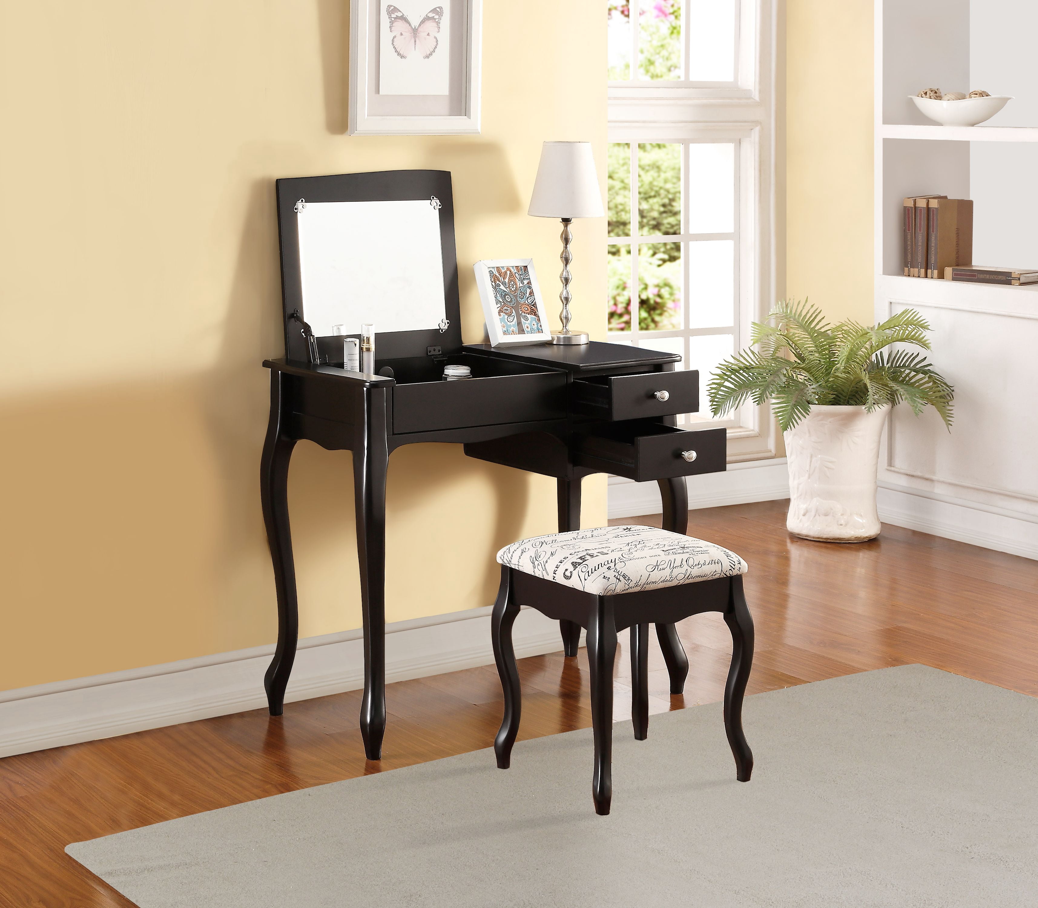 Linon Evie Black Vanity Set