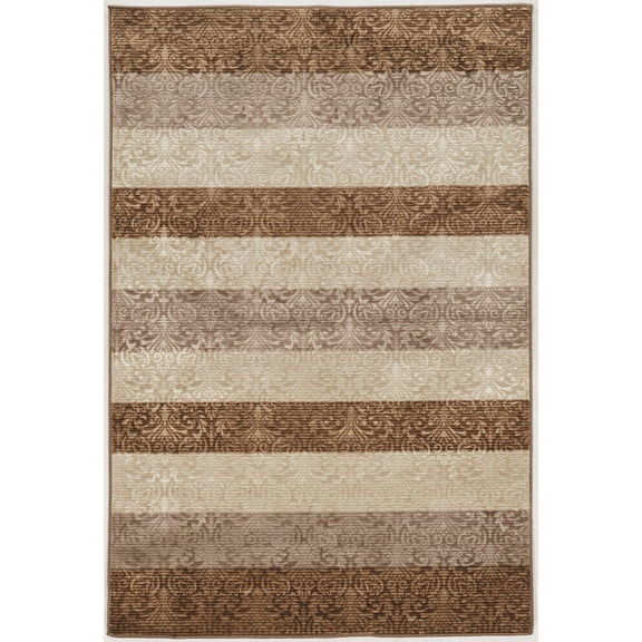 Linon Evolution Damask Stripe Power Loomed Polyester 5'x7'6" Rug in Beige