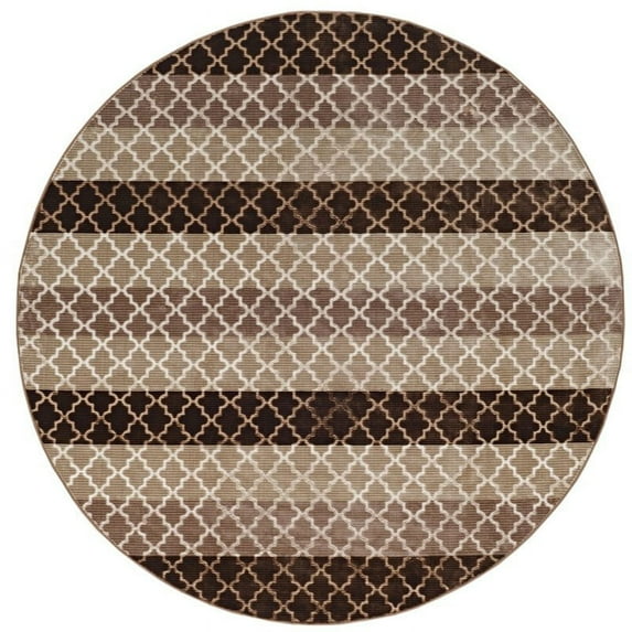 Linon Evolution Trellis Stripes Power Loomed Polyester 8'R Rug in Beige
