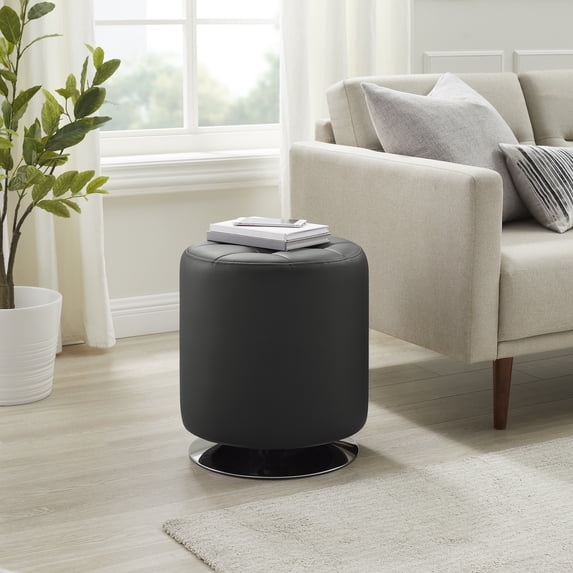 Linon Fairley Round Swivel Ottoman Stool, Black