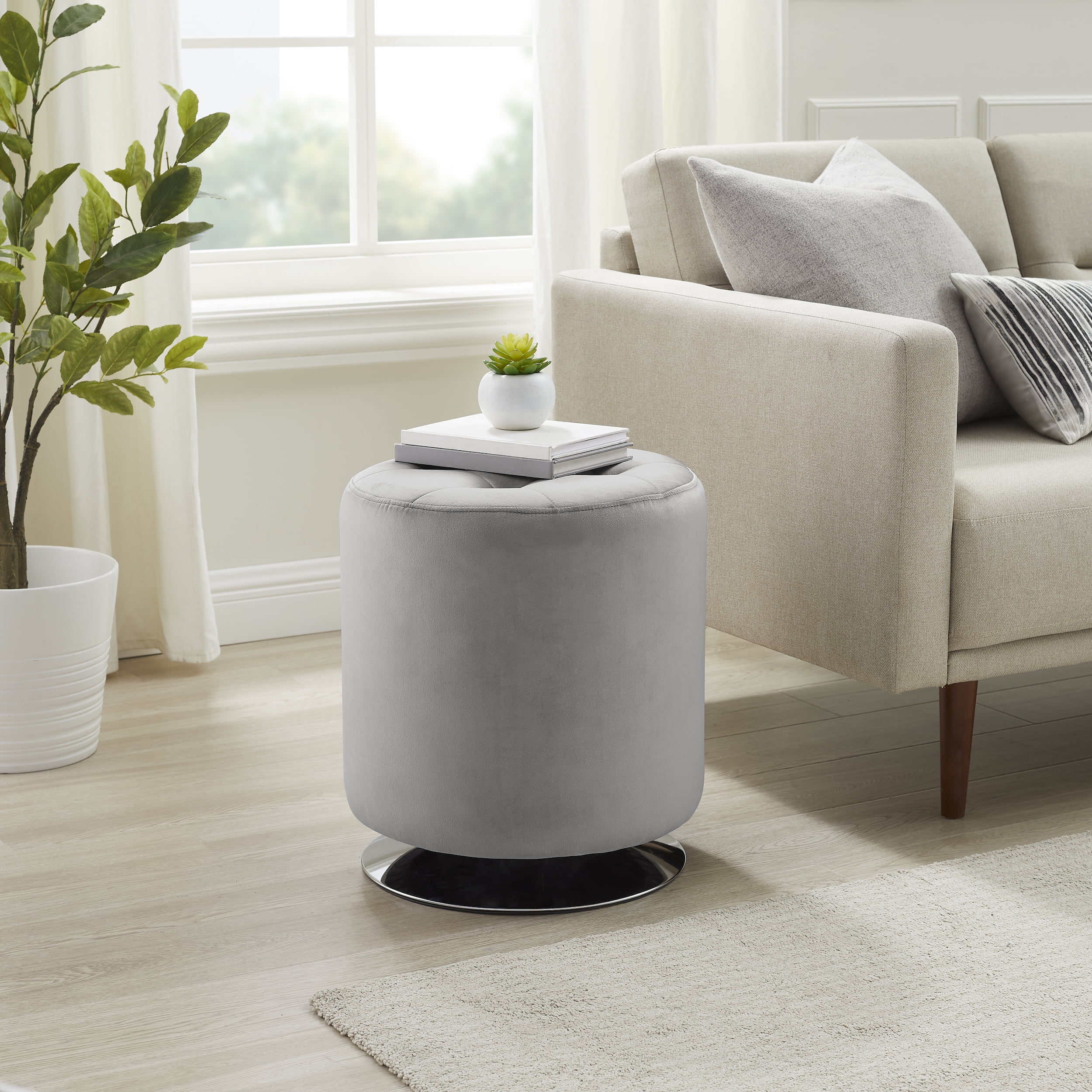 Linon Fairley Round Swivel Ottoman Stool - Grey Faux Leather - Walmart.com