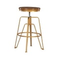 thumbnail image 1 of Linon Farhart 25"-29" Adjustable Height Round Backless Swivel Bar Stool, Matte Gold/Aged Walnut, 1 of 12