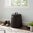 thumbnail image 1 of Linon Farman Round Faux Leather Storage Ottoman, Brown, 1 of 8