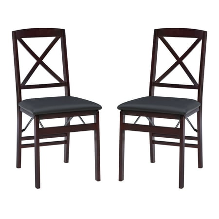 Linon Farrow Indoor Faux Leather Folding Chair with Cross-Back, Set of 2, Merlot/Dark Brown