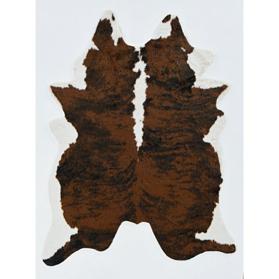Linon Faux Cowhide Rug Collection, Ex Brindle Brown and Ivory, 5' x 6'6"