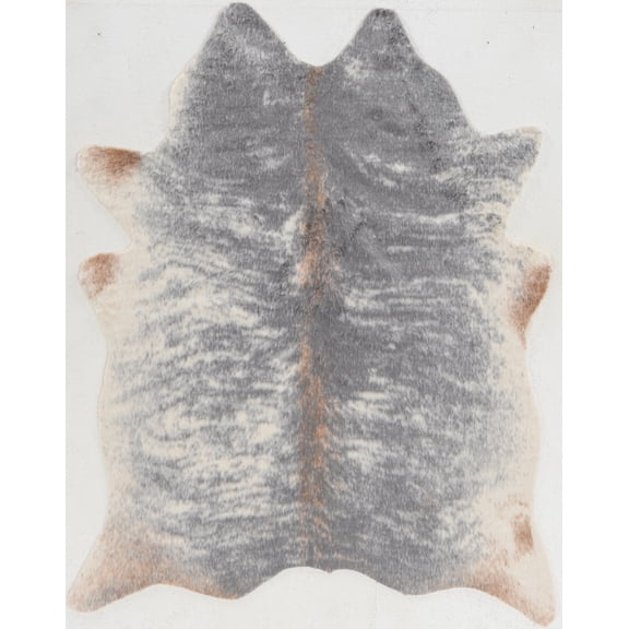 Linon Faux Cowhide Rug Collection, Gray and Ivory Mix, 5' x 6'6"