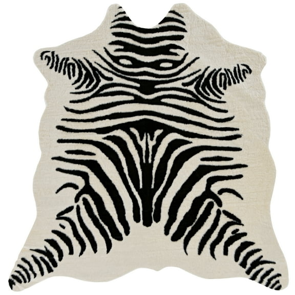 Linon Faux Cowhide Rug Collection, Zebra Ivory and Black, 5' x 6'6"