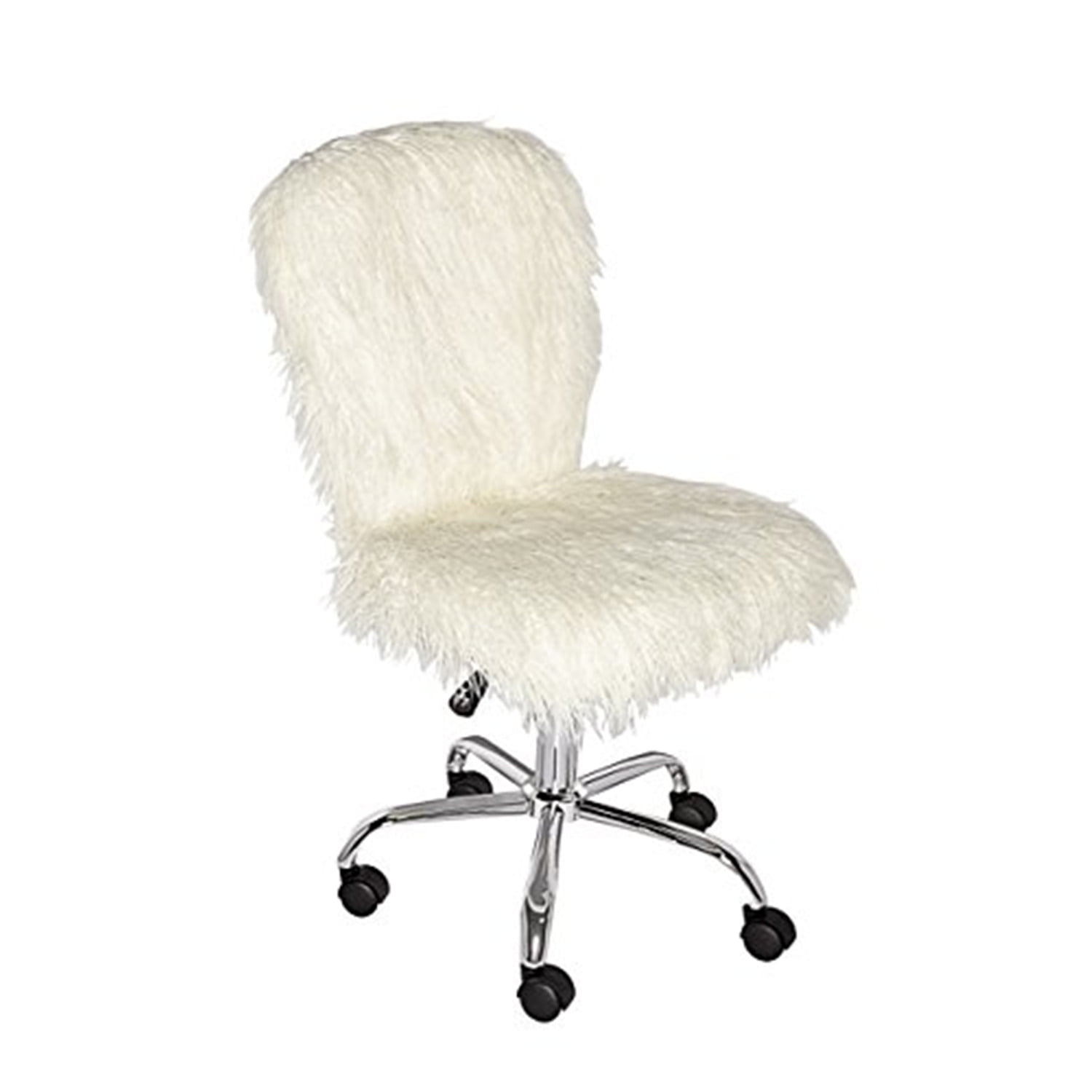 White Faux Fur Armless Swivel Office Chair