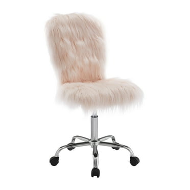 Linon Faux Fur High Back Task Chair with Adjustable Height, Tilt and Swivel, Chrome/Blush Faux Fur