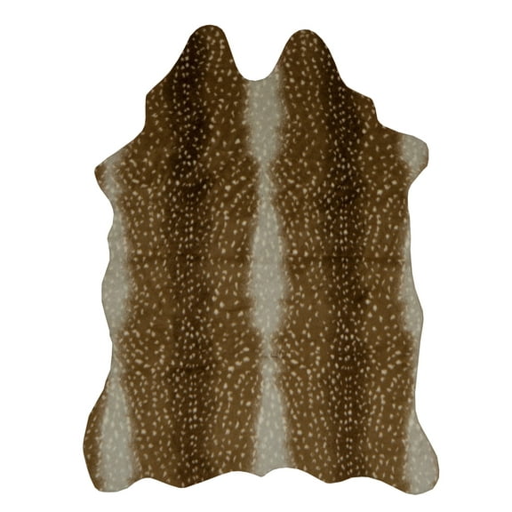 Linon Faux Hide Area Rug Collection, Beige and White Antelope, 5' x 6'6" Cowhide Shape