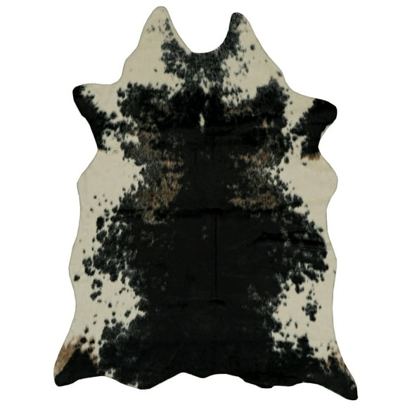 Linon Faux Hide Area Rug Collection, Black and White Salt-N-Pepper Cow, 3.85' x 5' Cowhide Shape