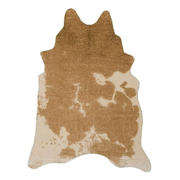 Linon Faux Hide Polyester Cowhide Tufted Printed Area Rug in Caramel and Cream