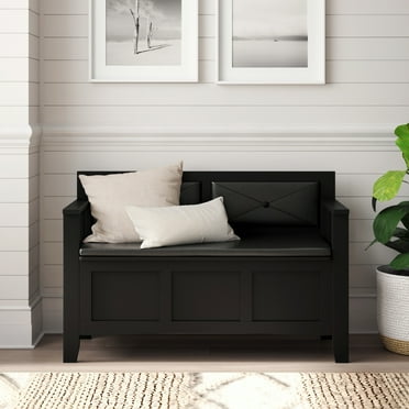 Linon Faux Leather Entryway Storage Bench, Black