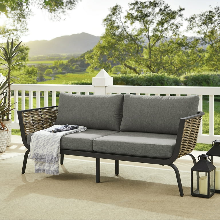 Free Shipping Linon Ferren Outdoor Loveseat Black with Dark Gray Walmart