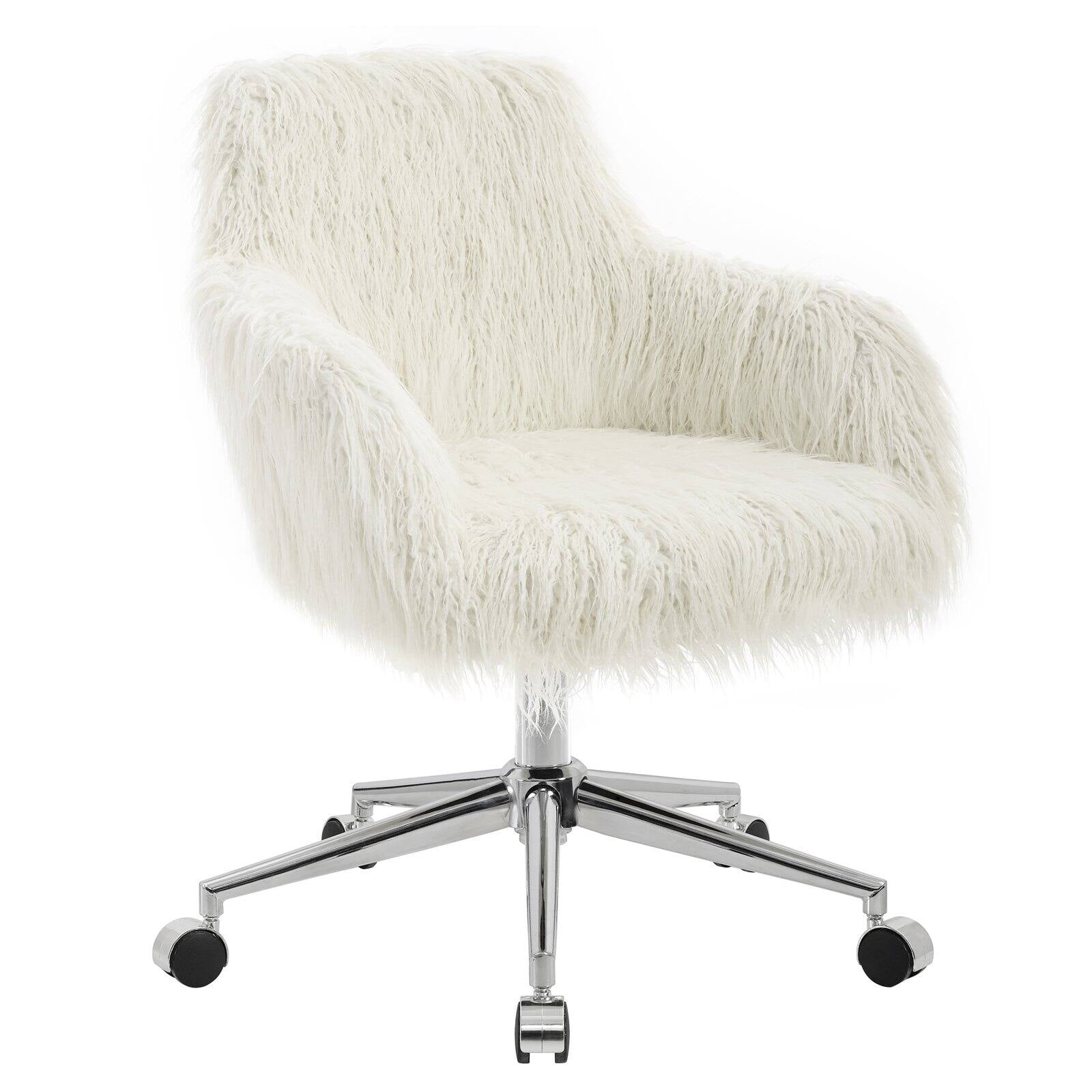 Fiona White Faux Fur Task Chair with Chrome Base
