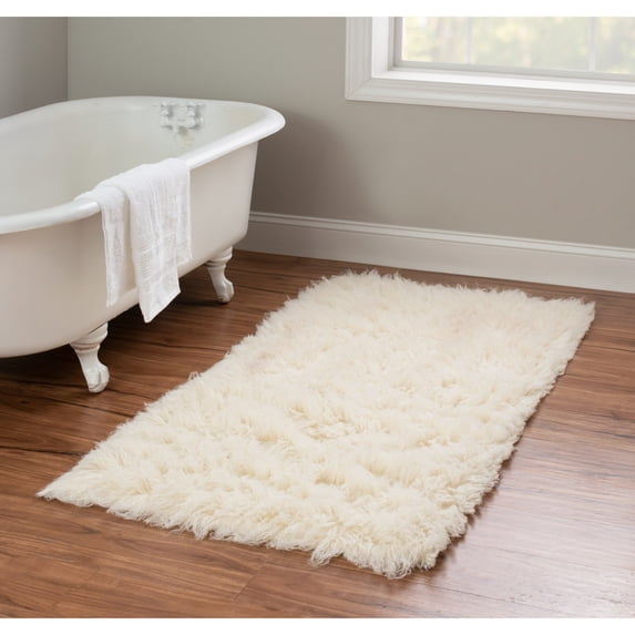 Linon Flokati Wool Thick Area Rug Natural 2'4" x 4'3" Stain Resistant,Handmade 2' x 3' Kitchen,Entryway,Bathroom Natural Rectangle Shag,Modern &