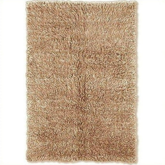 Linon Flokati Wool Thick Area Rug Tan 3'6" x 5'6" Handmade 4' x 6' Living Room,Kitchen,Entryway Tan Rectangle Shag,Modern & Contemporary