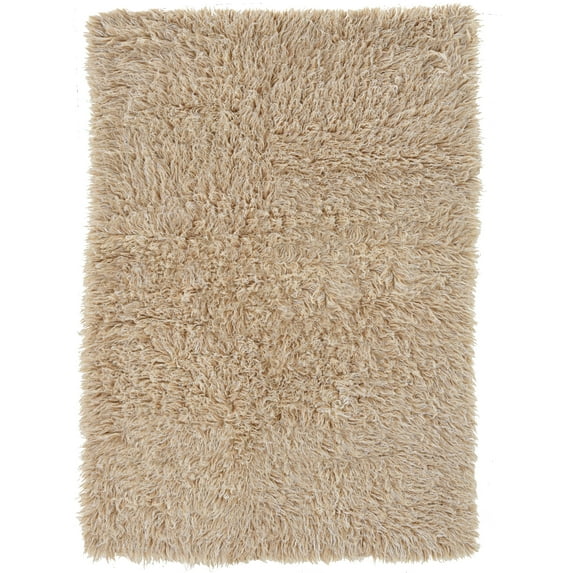 Linon Flokati Wool Thick Area Rug Tan 8' x 10' Handmade 8' x 10' Living Room,Kitchen,Entryway Ivory Rectangle Shag,Modern & Contemporary