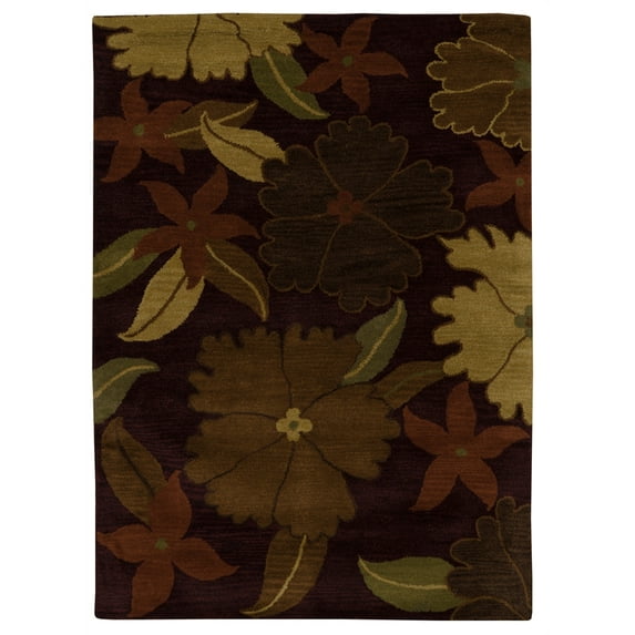 Linon Florence Begonia New Wool 5'x7' Rug in Burgundy and Wine